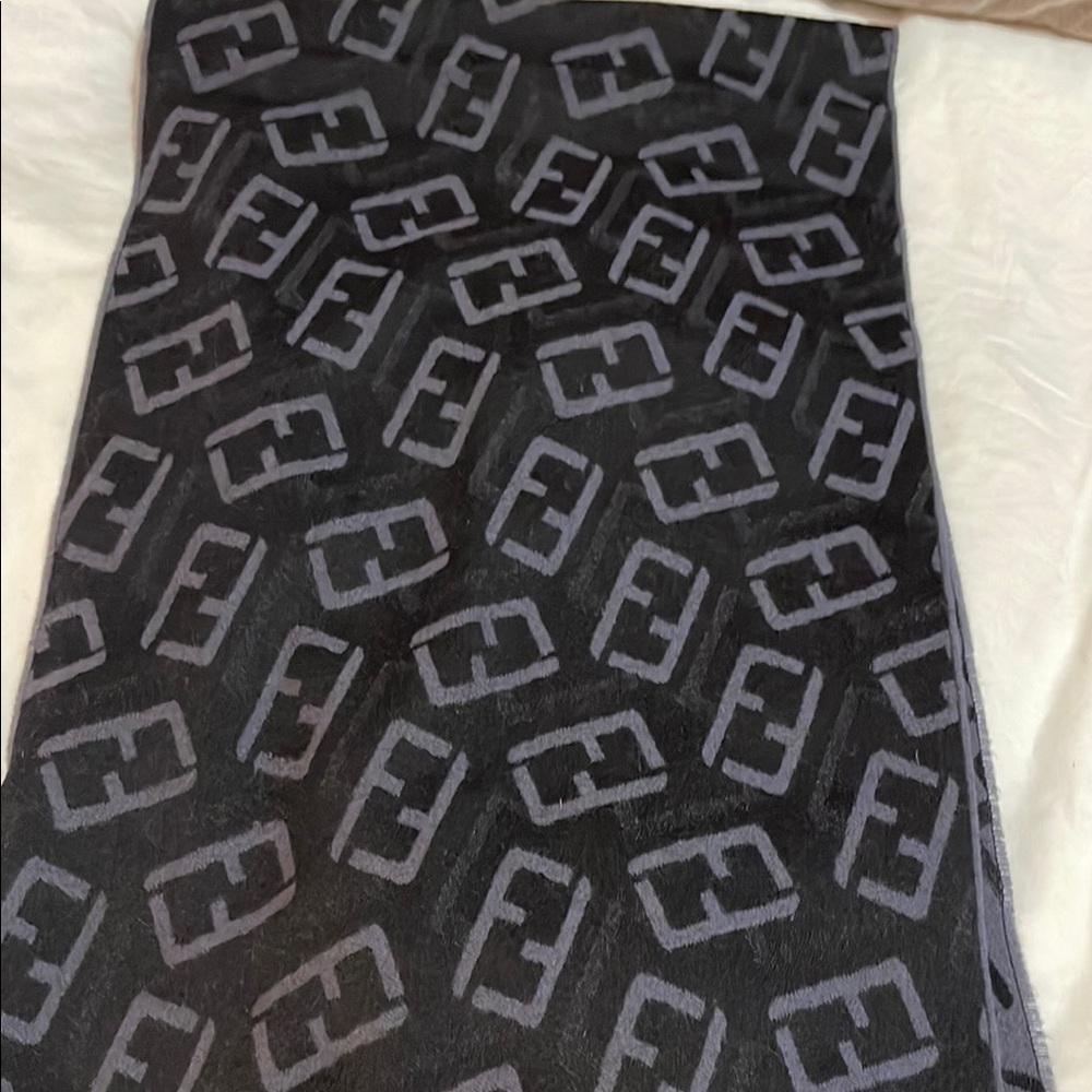 Fendi Black and Gray Logo Scarf